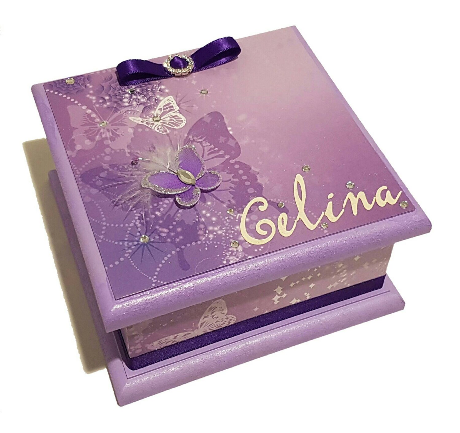 Purple Butterflies Keepsake Box Treasure Box Trinket Box Etsy