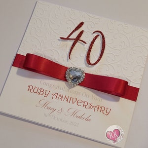 Ruby 40 Years Wedding Anniversary Card in White & Red Personalised