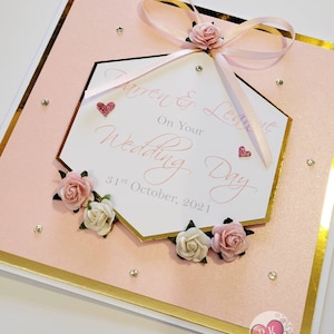 Soft Pink and Mirror Gold Wedding, Engagement, Birthday, Christening, Baptism and Baby Personalised Card