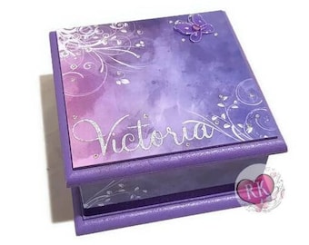 Purple Butterfly Keepsake Box, Memory box, Trinket Box, Jewellery Box, Wooden Box, Personalised Box