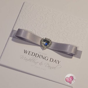Elegant Silver & White Wedding Card, Personalised Card