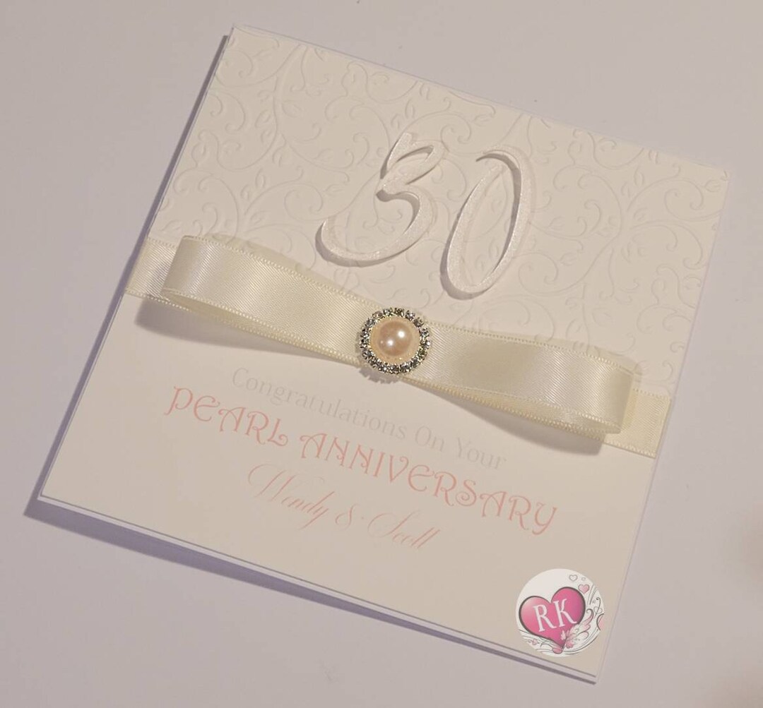 Pearl 30 Years Wedding Anniversary Card in White & Pearl Personalised ...