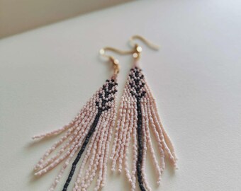 Handmade Miyuki Bead Earrings: Pink Dangle Chandelier Style, Stainless steel hook