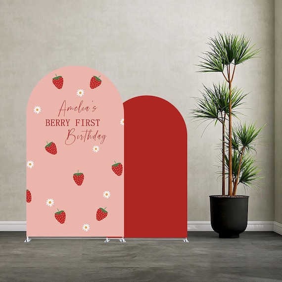 Berry First Birthday Arch Backdrop Cover: Red Strawberry Baby Shower Decor