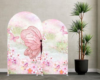 Butterfly Arch Backdrop Cover Little Butterfly is on the Way Baby Shower Girls 1st Birthday Party Pink Floral Fiesta Decorations Supplies