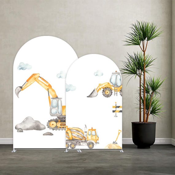 Under Construction Birthday Arch Backdrop Cover: Kids Truck Party Decoration