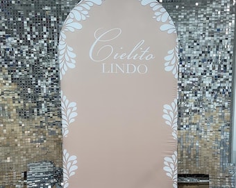 Cielito Lindo Pink Arch Backdrop Cover – Mexican Fiesta Girl Birthday Baptism Bridal Shower Party Decor – Stretch Spandex Fabric