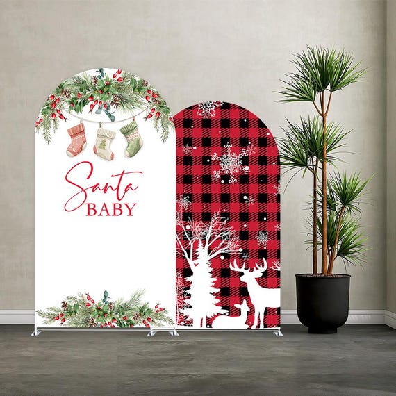 Christmas Arch Backdrop Cover,Merry Little Baby Santa Baby Shower Fiesta Party Decorations