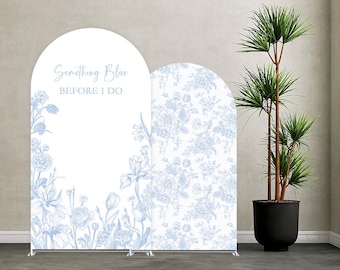 Blue Floral Arch Backdrop Cover –Something Blue Before I Do Wedding Bridal Shower Decors, Blue Flowers Birthday Party–Spandex Fabric Cover