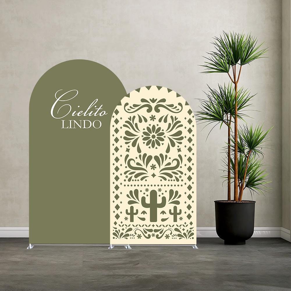 Fiesta Arch Backdrop Cover – Sage Green Cielito Lindo Decors for Mexican Wedding, Birthday Party, Baptism Baby Shower – Spandex Fabric Cover