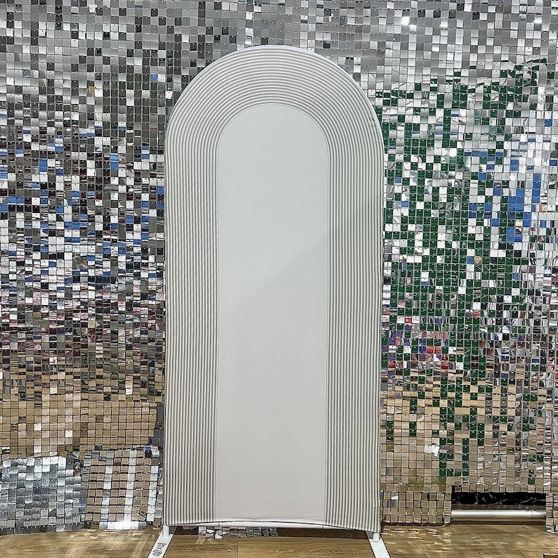 Cream Gray White Ripples Arch Backdrop Cover: Spandex Party Decoration ...