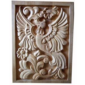 Art du bois, tenture murale, sculpture sur bois, décoration d'intérieur, artisanat du bois, travail du bois, cadeau en bois, couleur naturelle, oiseau en bois 26 x 18 po. - FABRIQUÉ SUR COMMANDE