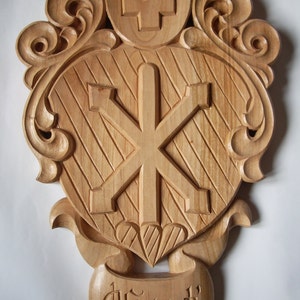 Custom Family Crest Coat of Arms Personalized Heraldic Symbol Wedding Gift Wood Art Shield Woodcarving Emblem Hand Carved Name Woodworking