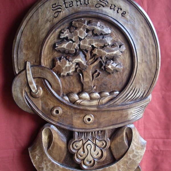 Blason familial en bois personnalisé, plaque d'armoiries personnalisée, écusson en bois sculpté à la main, cadeau pour le 5e anniversaire de mariage, décoration murale patrimoniale