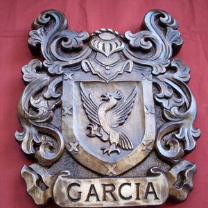 Custom Family Crest Coat of Arms Personalized Shield Wooden Emblem Wedding Wood Art Heraldic Hand Carved Name Crest Woodworking Woodcraft