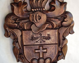 Brasão de armas personalizado, brasão de família personalizado, escudo heráldico, presente de casamento, arte em madeira, emblema de entalhe em madeira, brasão de nome esculpido à mão, marcenaria