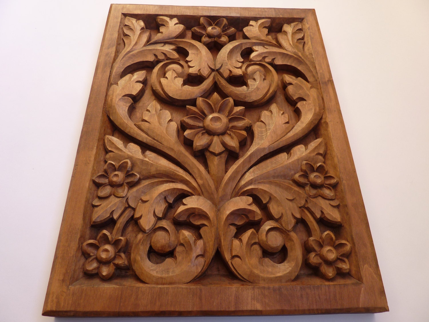 Woodcarving Wooden Flowers Wood Art Wall Hanging Home Decor Etsy