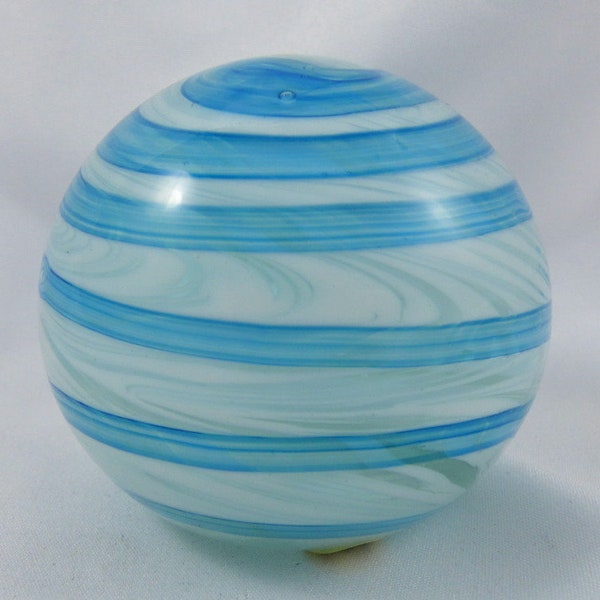 Vintage PEACOCK GLASS WORKS Blue Swirl Art Glass Paperweight Signed