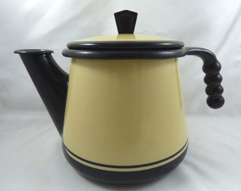 Gorgeous Vintage Vollrath Kook King Ware 8 Cup Enamel Coffee/Tea Pot Kettle Black & Cream