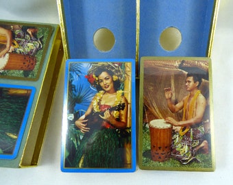 Vintage Hawaiian Hula Girl Bong Drums Double Deck of Playing Cards New Old Stock SEALED