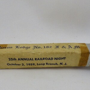 Central Railroad of NJ Souvenir Spike Nail 1959 Long Branch Abacus Lodge No. 182 Freemasons