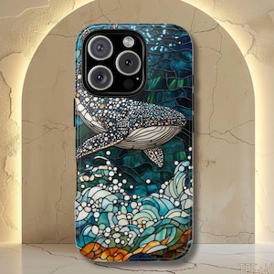 Whale Shark Stained Glass Faux EffectPhone Case, Cute Faux Glass Mosaic, Ocean Lovers Design Phone Cover, iPhone , Pixel 8, Samsung S24
