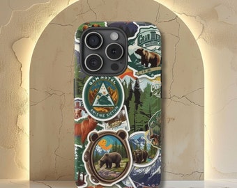Funda estética vintage con collage de granola para niña, Temática de la naturaleza, Regalo para actividades al aire libre, iPhone 15 14 13 12 11 Pro Max 8 Plus X, Samsung Galaxy S23 S22