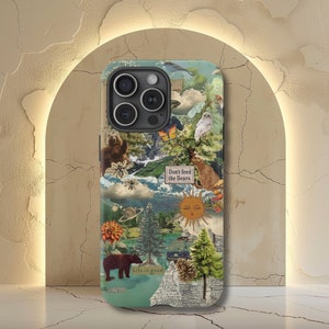 Capa de celular vintage granola girl colagem, tema natureza, presente de escoteira, iPhone 16 15 14 13 12 11 Pro Max 8 Plus X, Samsung Galaxy S23 S22