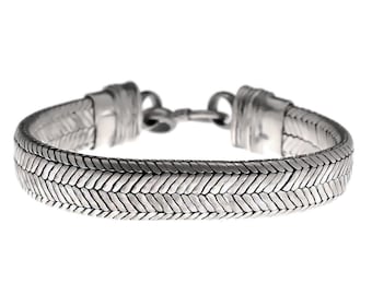 Mens Sterling Silver Bracelet, Mens Vintage Bracelet, Silver Snake Bracelet, everyday minimalist bracelet, Gift for Him Flat Bracelet Woman