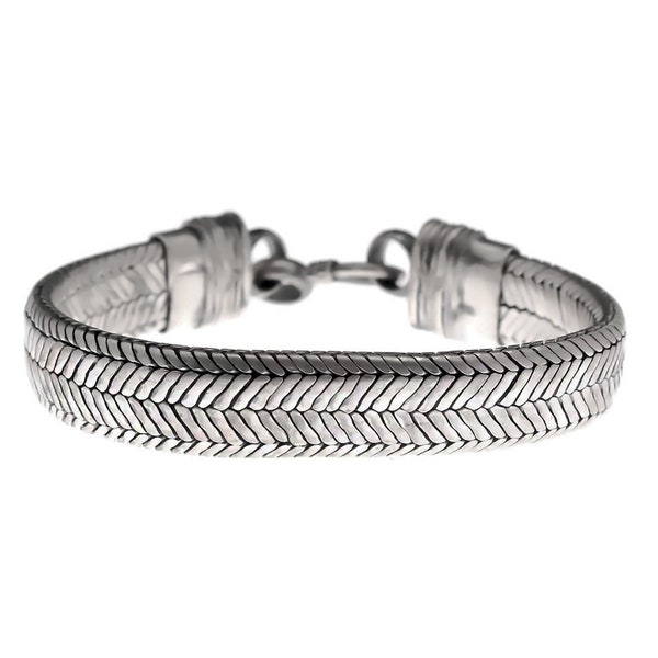 Mens Sterling Silver Bracelet, Mens Vintage Bracelet, Silver Snake Bracelet, everyday minimalist bracelet, Gift for Him Flat Bracelet Woman