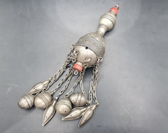 Lange Vintage One of A Kind hanger medaillon, oude Indiase Tribal Zilveren Grote Hanger, Turkse Vintage Sieraden, Afghaanse antieke Amulet ketting