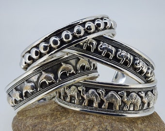 Juego de 4 brazalete de plata maciza, brazalete de desfile de elefantes, brazalete de desfile de camellos, delfín, brazalete de bola redonda, brazalete de elefante