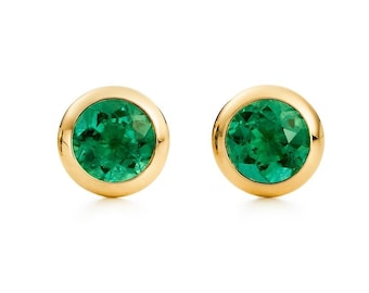 Emerald Studs, 14k Vermeil Gold Vivid Green Emerald Quartz Studs, Bezel Set Emerald Studs, Tiny Emerald Oorbellen, Dainty Emerald Oorbellen