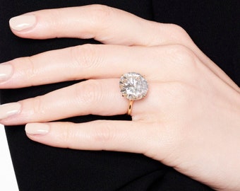 12 karaat ronde moissanite verlovingsring, zeer grote diamantaanzoekring, D kleur onberispelijke moissanite trouwring, grote ronde moissanite