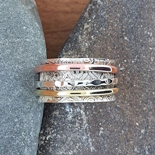 Bague agitée, bague toupie, anneau de pouce, bague de méditation, anneau de rotation en laiton cuivré, bague anti-anxiété, anneaux pour femme en argent sterling
