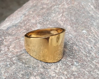 14k Vermeil Gold Half Cigar Band, Cigar Wedding Rings, Gold Cigar Band, Wide Cigar Band Ring, Yellow Gold Wide Wedding Ring, Cadeau voor haar