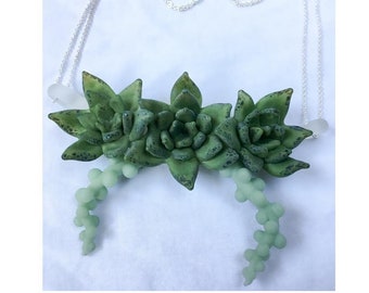 Succulent Cluster Necklace- sculpture glass statement piece