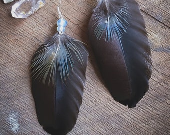 Wild Turkey and pheasant Feather earrings- handmade glass beads and cruelty free feathers