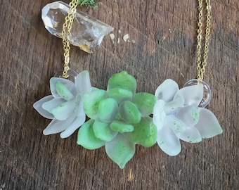 Crystalline Succulent Cluster Necklace- sculpture glass statement piece