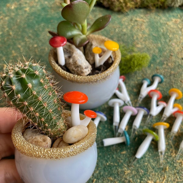 Mini Mushrooms- handmade glass, for plants/terrariums