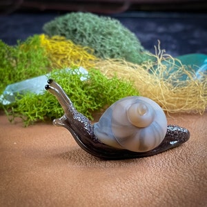 Glass Snail- hand sculpted, realistic, fairycore, made in USA