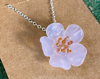 Cherry Blossom Pendant, handmade glass