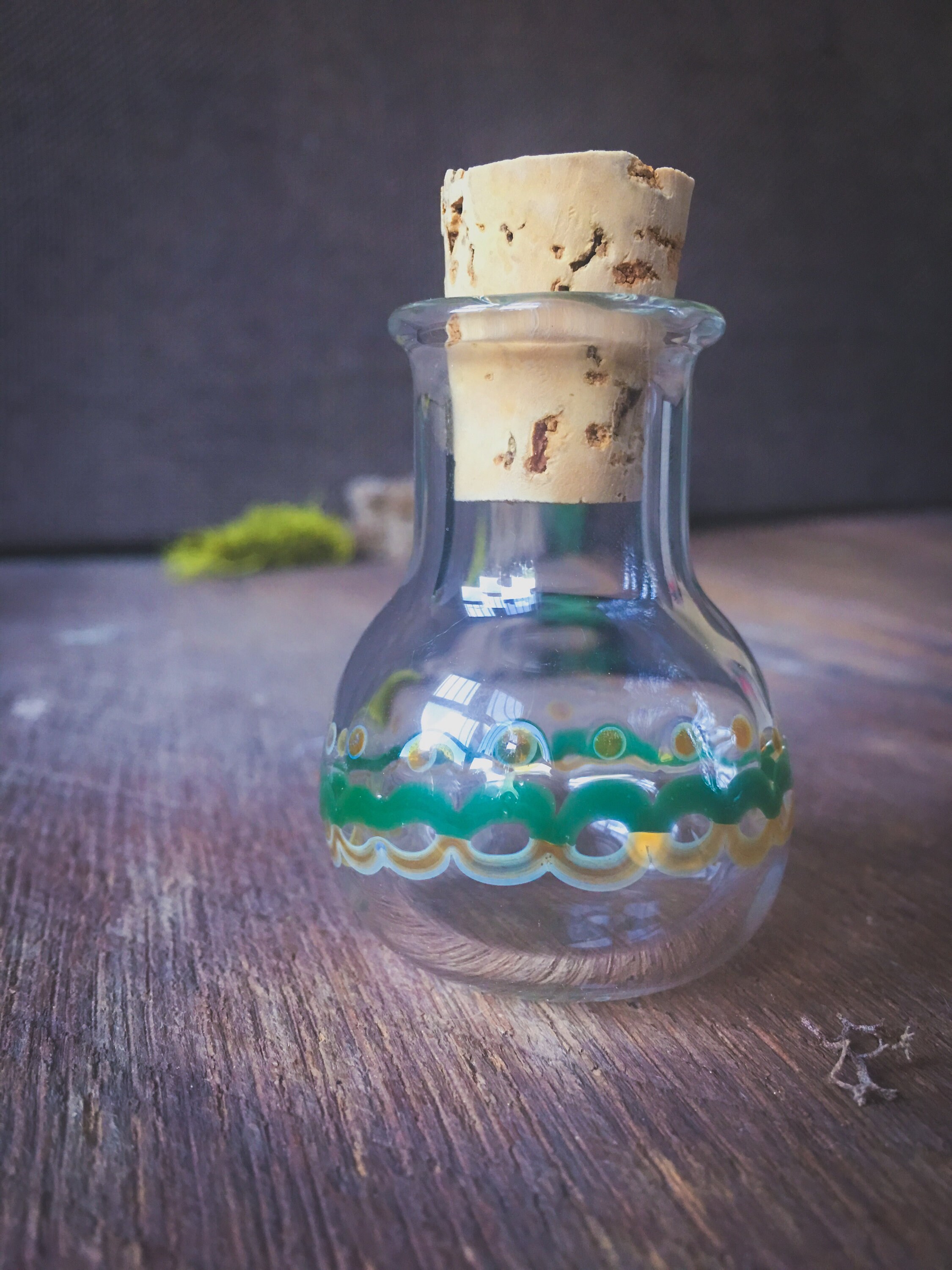 Decorated Flask Potion Bottle handblown glass