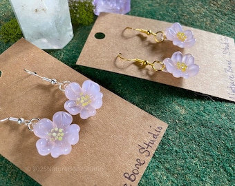 Cherry Blossom Earrings, handmade glass