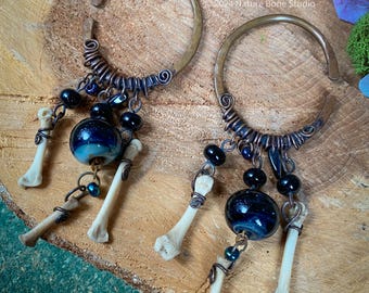 Hammered Copper and Bone Ear Hangers
