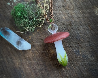 Earthy Glass Mushroom Necklace, handcrafted