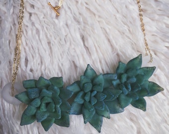 Echeveria Succulent Cluster Necklace- sculpture glass statement piece