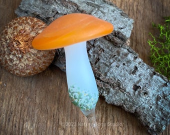 Handmade Glass Terrarium mushroom, Orange