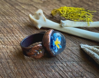 Galaxy Flower Ring, Handmade Copper and glass