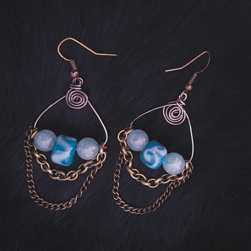 Glass and Stone Earrings handmade glass and aventurine beads